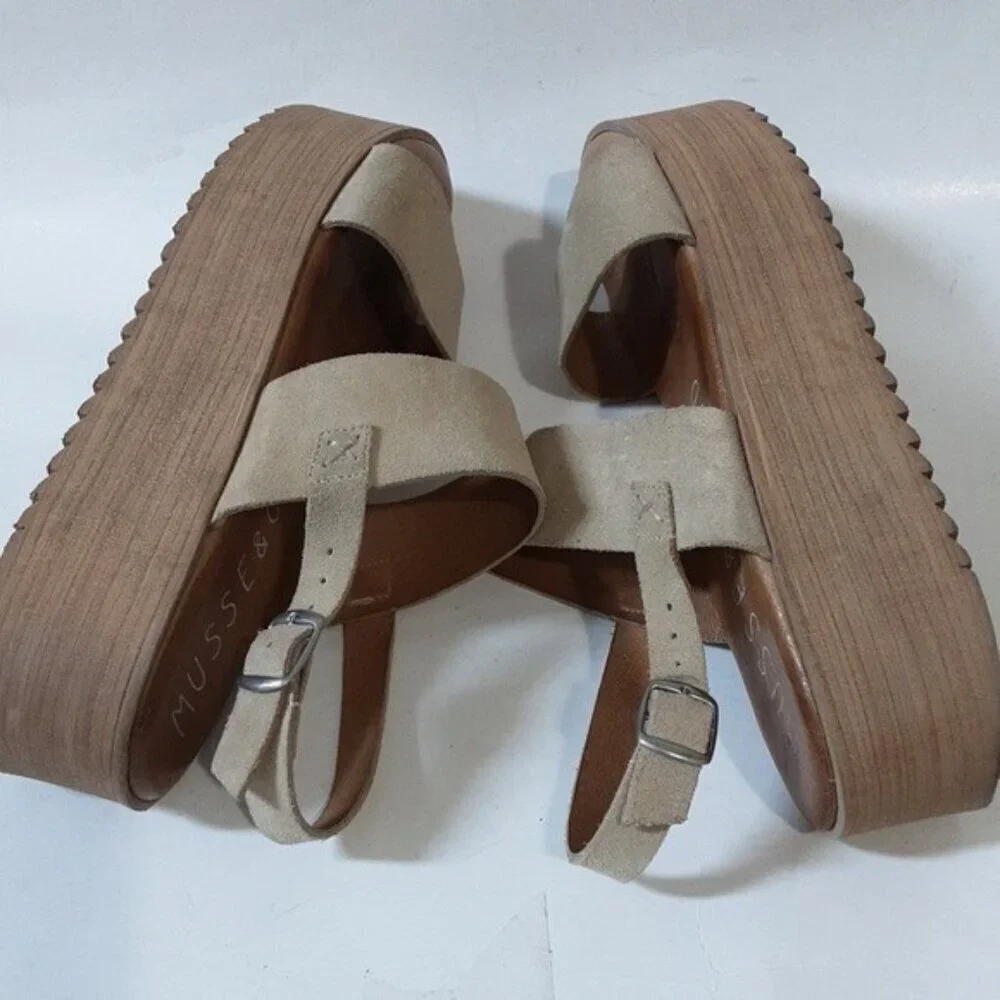 Musse & Cloud anthropologie women suede Casual Platform Sandals 40 tan y2k goth